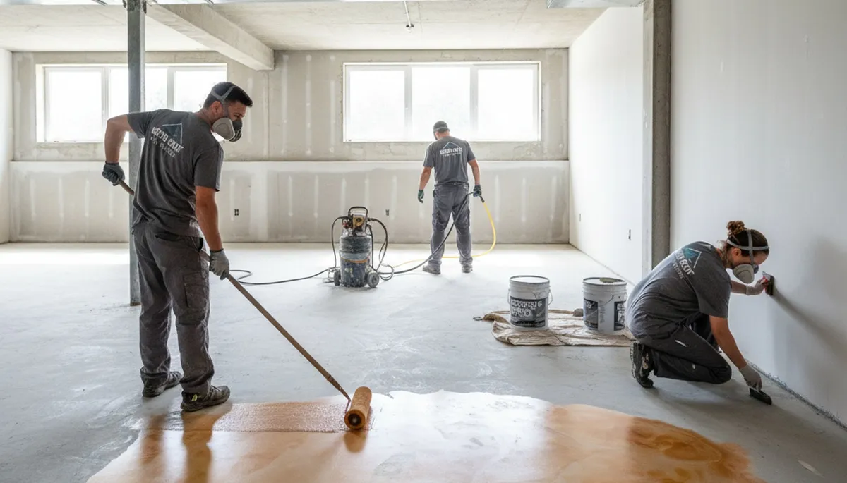 Professional concrete staining on garage floor in Denver, CO by expert house painters