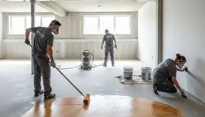 Professional concrete staining on garage floor in Denver, CO by expert house painters