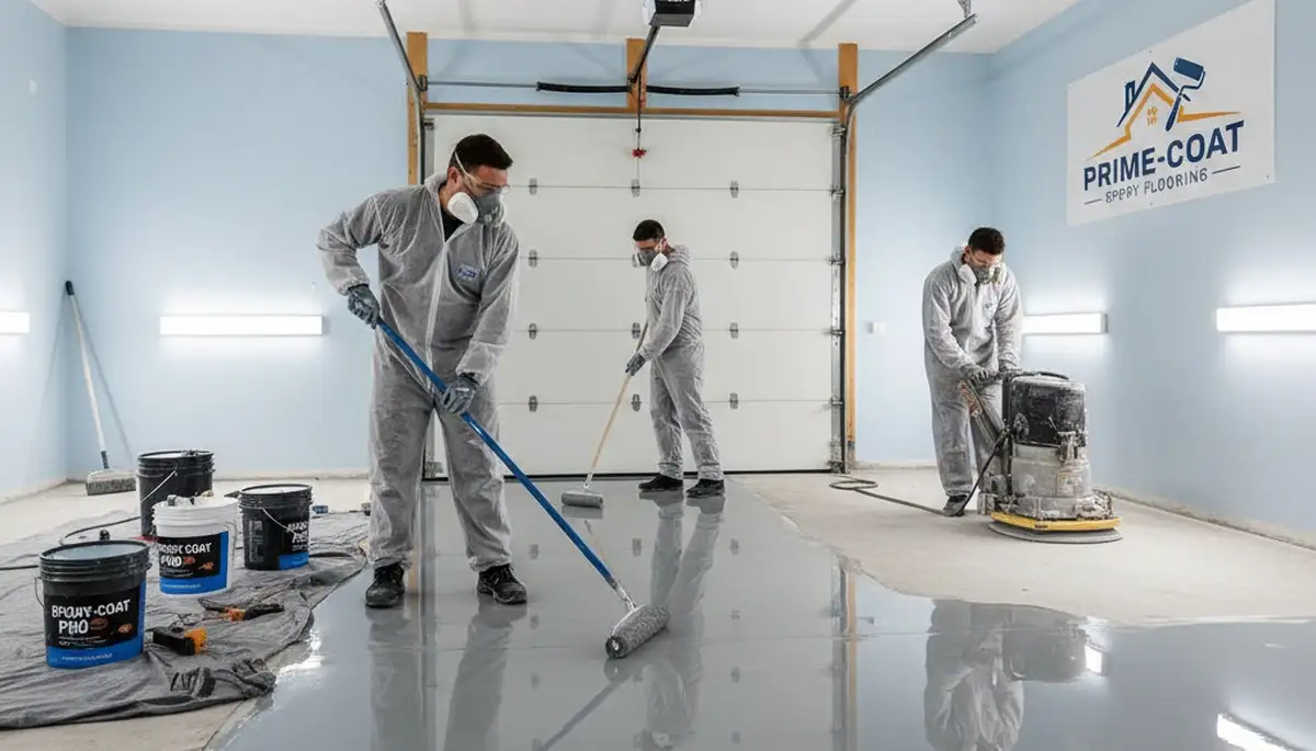 Epoxy floor coating in Denver CO garage with durable, glossy finish by local painting professionals