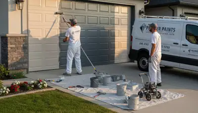 Professional garage door painting in Denver, CO by expert house painters enhancing curb appeal