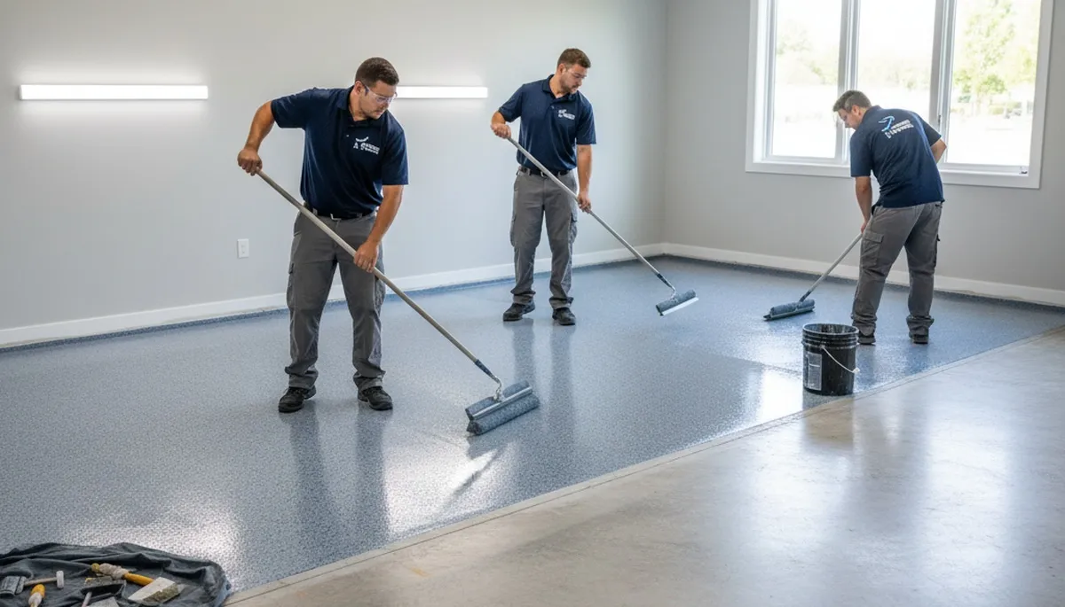 Epoxy garage floor coating in Denver CO by professional painters for durable, moisture-resistant finish