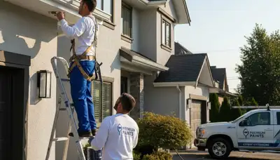 Professional gutter painting on residential home exterior in Denver, CO by expert house painters