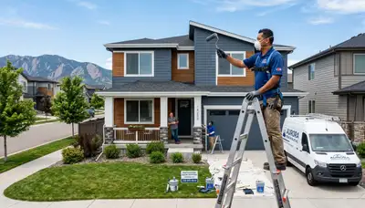 Professional house painters working on exterior home repaint in Denver, CO