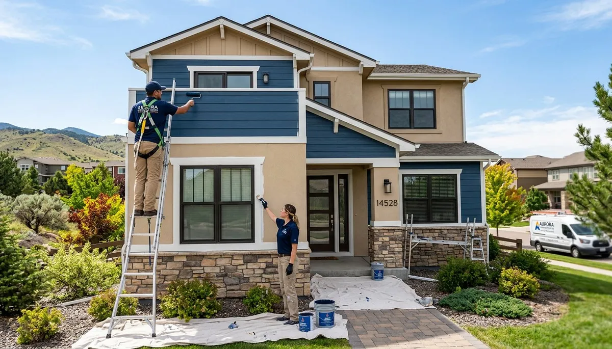 Professional house painters finishing exterior home in Denver, CO