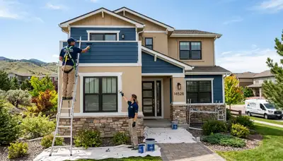 Professional house painters finishing exterior home in Denver, CO
