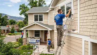 Professional house painters working on exterior home in Denver, CO