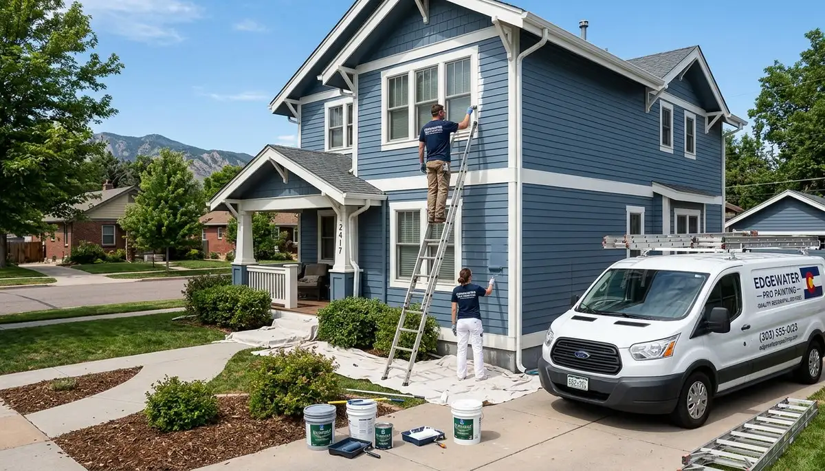 Professional house painters working on residential exterior in Denver CO