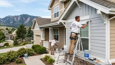 Professional house painters working on a residential exterior in Denver, CO