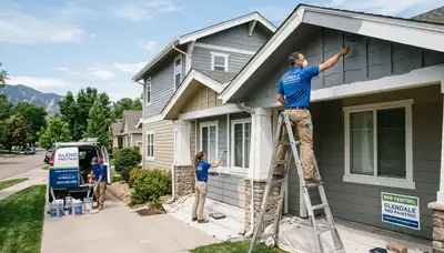 Professional house painters working on residential exterior in Denver, CO