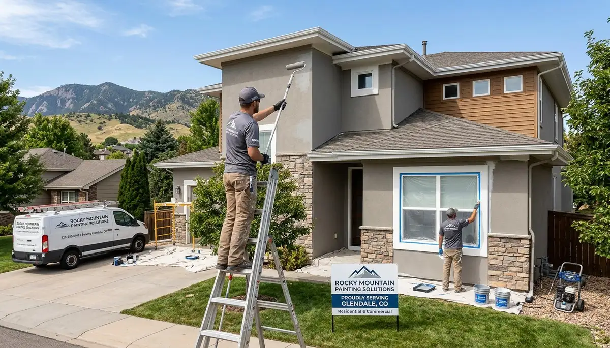 Professional house painters working on exterior home in Denver, CO
