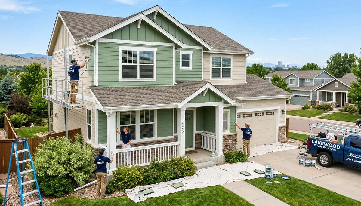 Professional house painters working on exterior home in Denver, CO