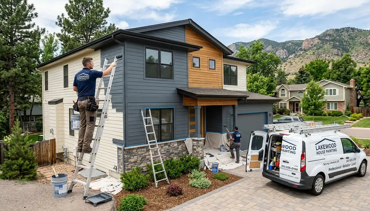 Professional house painters working on exterior home repaint in Denver CO