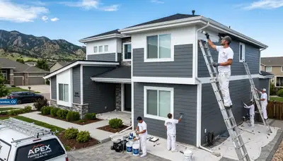 Professional house painting team improving curb appeal of a Denver CO home exterior