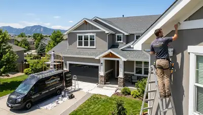 Professional house painters working on residential exterior in Denver, CO