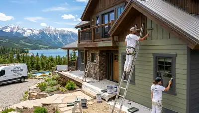Professional house painters working on exterior home in Denver, CO
