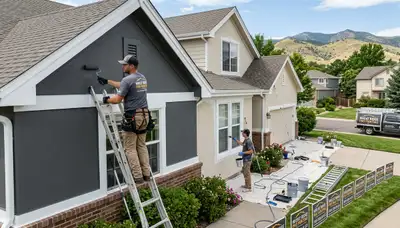 Professional house painters finishing exterior home in Denver, CO