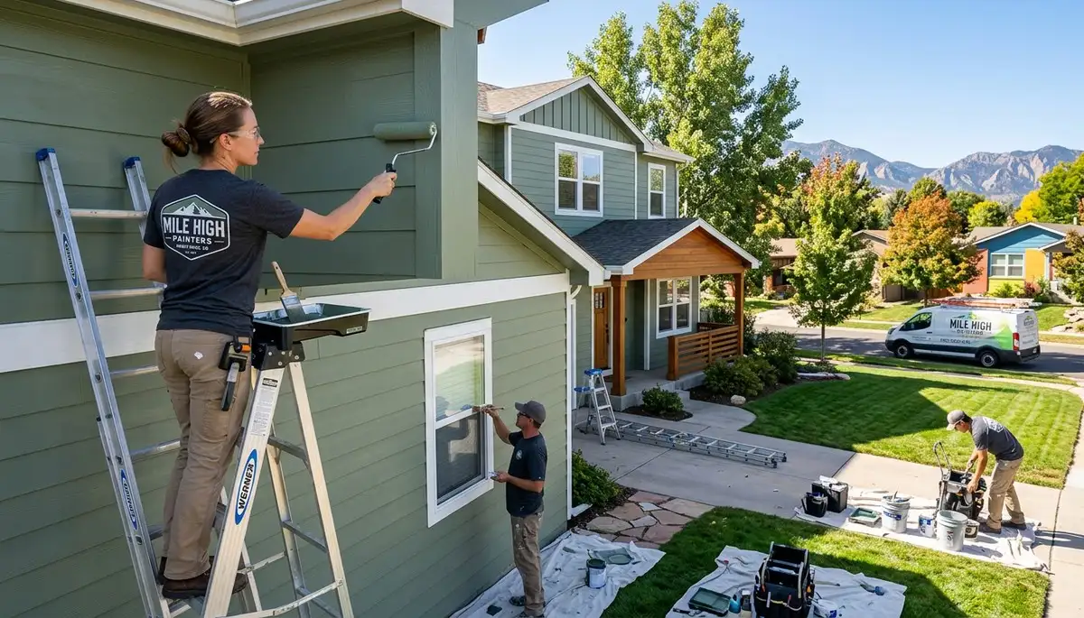 Professional house painters working on residential exterior in Denver CO