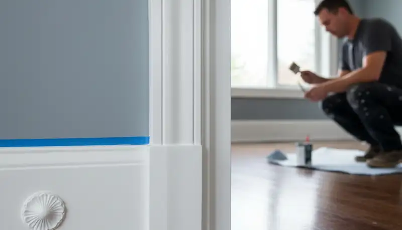 Professional interior trim painting with clean lines in a Denver, CO home by expert house painters