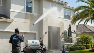 Professional pressure washing a Denver, CO home exterior before house painting for a spotless finish