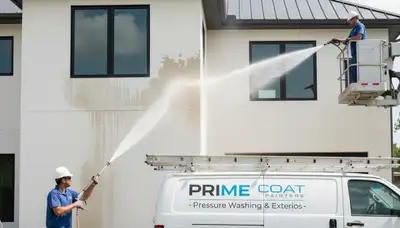 Professional pressure washing a Denver CO home exterior for spotless, fresh paint preparation