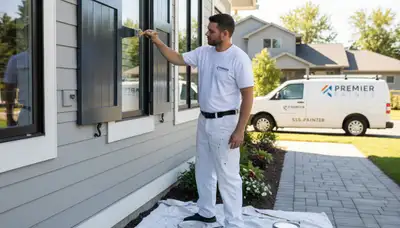 Professional shutter painting and refinishing on Denver, CO home exterior by expert painters