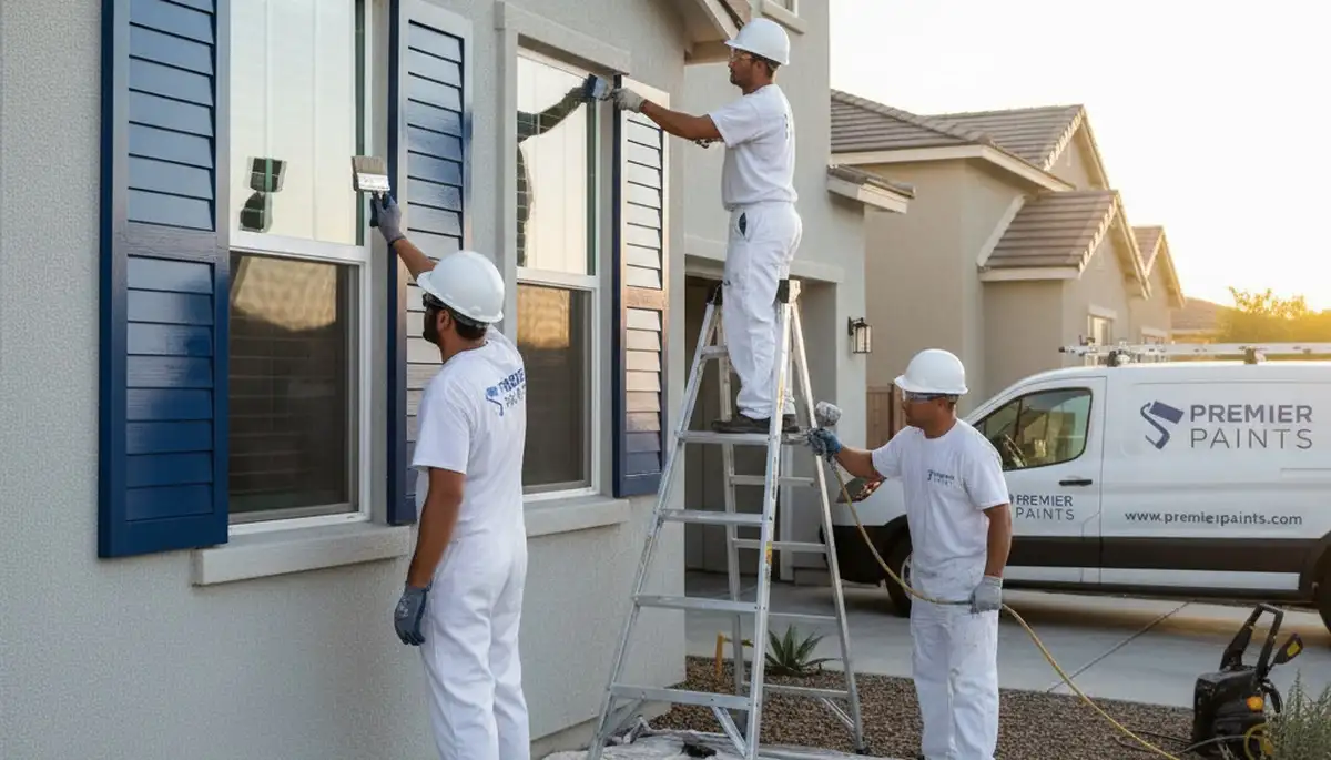 Professional shutter painting on Denver, CO home exterior with expert refinishing for lasting color