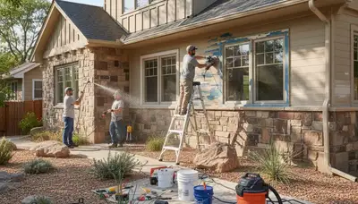 Professional surface preparation for exterior house painting in Denver, CO ensuring durable paint adhesion