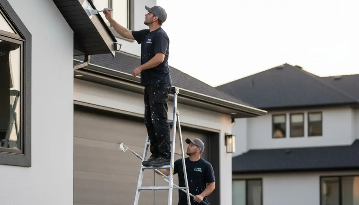 Professional trim and fascia painting on Denver CO home exterior by expert house painters
