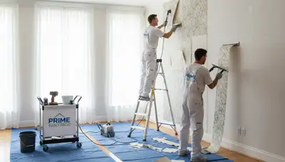 Professional wallpaper removal service in Denver, CO preparing walls for fresh interior painting
